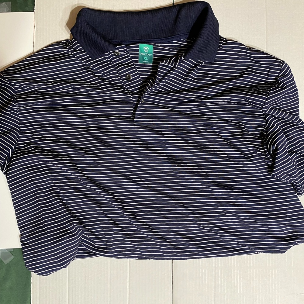 Pro Tour Navy/White Striped Golf Polo Shirt